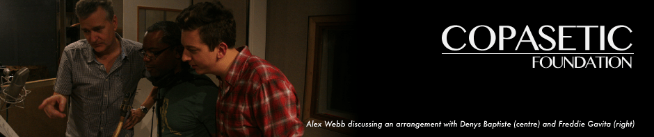 Alex Webb discussing an arrangement with Denys Baptiste (centre) and Freddie Gavita (right)